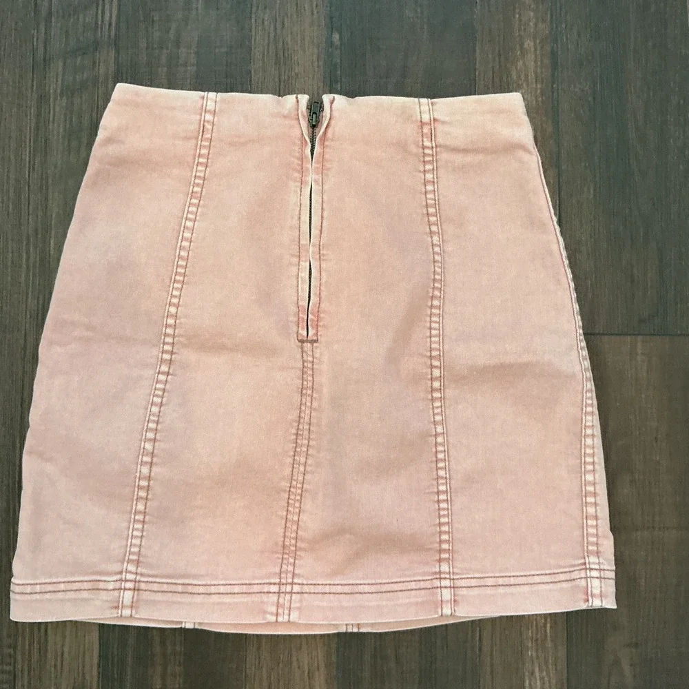Free People Modern Femme Denim Mini Skirt Peach Pink High Waist Seamed Size 6